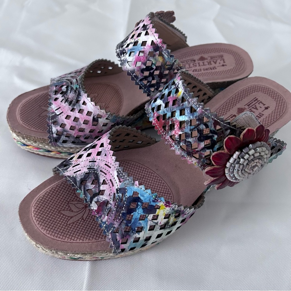 L'ARTISTE BY SPRING STEP LEATHER WEDGES EVESGARDEN Size 38 / 7 New Other